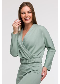 Bluza z kopertowym dekoltem - miętowa ze sklepu Cudmoda w kategorii Bluzy damskie - zdjęcie 179654876