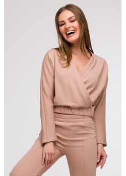 Bluza z kopertowym dekoltem - mocca ze sklepu Cudmoda w kategorii Bluzy damskie - zdjęcie 179654877