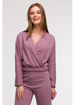 Bluza z kopertowym dekoltem - wrzosowa ze sklepu Cudmoda w kategorii Bluzy damskie - zdjęcie 179654879