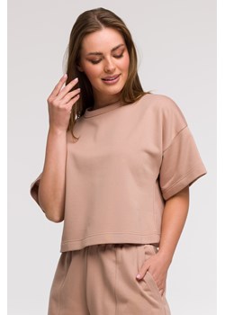 Bluza oversize z krótkimi rękawami - mocca ze sklepu Cudmoda w kategorii Bluzy damskie - zdjęcie 179654888