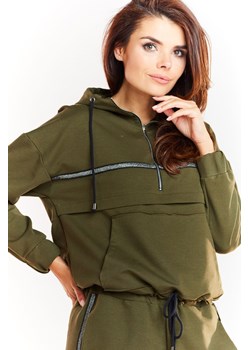 Luźna bluza z kapturem - khaki ze sklepu Cudmoda w kategorii Bluzy damskie - zdjęcie 179655129
