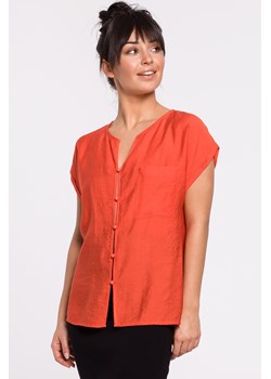 Bluzka z krótkim rękawem zapinana na guziki - pomarańczowa - id: 209278 - marki BeWear - 179655407 Bluzka z krótkim rękawem zapinana na guziki - pomarańczowa ze sklepu Cudmoda w kategorii Koszule damskie - zdjęcie 179655407