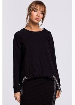 Bluza z klamerkami i lampasami - czarna ze sklepu Cudmoda w kategorii Bluzy damskie - zdjęcie 179655446