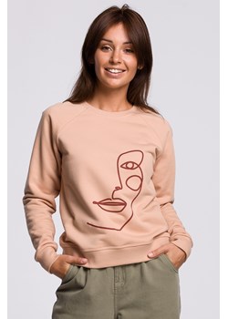 Stylowa bluza z nadrukiem - beżowa ze sklepu Cudmoda w kategorii Bluzy damskie - zdjęcie 179655828