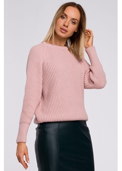 Sweter prążek pod szyję - różowy ze sklepu Cudmoda w kategorii Swetry damskie - zdjęcie 179655896