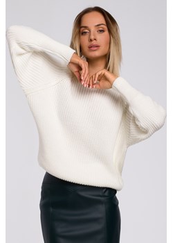 Sweter prążek pod szyję - ecru ze sklepu Cudmoda w kategorii Swetry damskie - zdjęcie 179655897