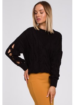 Sweter z dziurami na rękawach - czarny ze sklepu Cudmoda w kategorii Swetry damskie - zdjęcie 179655905