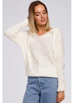 Sweter z kapturem - ecru ze sklepu Cudmoda w kategorii Swetry damskie - zdjęcie 179655909