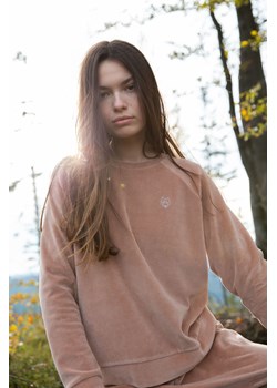 Welurowa bluza z raglanowymi rękawami - beżowa ze sklepu Cudmoda w kategorii Bluzy damskie - zdjęcie 179656365