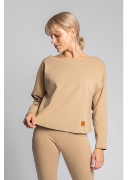 Bawełniana bluza z dzianiny prążkowanej - cappuccino ze sklepu Cudmoda w kategorii Bluzy damskie - zdjęcie 179656437