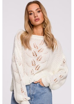 Sweter z ażurowym wzorem po środku - ecru ze sklepu Cudmoda w kategorii Swetry damskie - zdjęcie 179656707