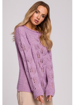 Sweter z ażurowym wzorem po środku - liliowy ze sklepu Cudmoda w kategorii Swetry damskie - zdjęcie 179656709