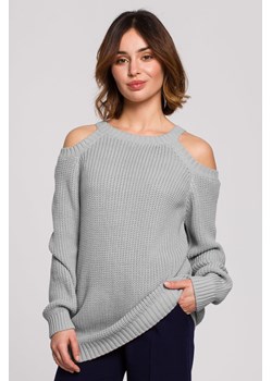 Sweter z wycięciami na ramionach - szary ze sklepu Cudmoda w kategorii Swetry damskie - zdjęcie 179656917