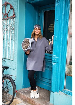 Bluza - tunika z zamkiem i rozporkami po bokach - antracytowa ze sklepu Cudmoda w kategorii Bluzy damskie - zdjęcie 179657009