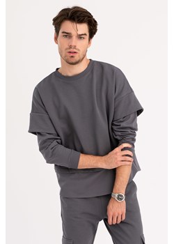 Bluza męska z warstwowymi rękawami - antracytowa ze sklepu Cudmoda w kategorii T-shirty męskie - zdjęcie 179657058