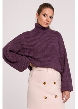 Krótki sweter z golfem - fioletowy ze sklepu Cudmoda w kategorii Swetry damskie - zdjęcie 179657245