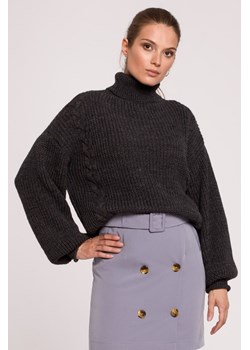 Krótki sweter z golfem - grafitowy ze sklepu Cudmoda w kategorii Swetry damskie - zdjęcie 179657246