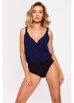 Stylowe szyfonowe body - granatowe ze sklepu Cudmoda w kategorii Body damskie - zdjęcie 179657435