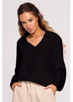 Sweter oversize z kołnierzem - czarny ze sklepu Cudmoda w kategorii Swetry damskie - zdjęcie 179657747