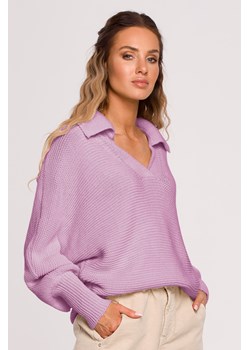 Sweter oversize z kołnierzem - liliowy ze sklepu Cudmoda w kategorii Swetry damskie - zdjęcie 179657748