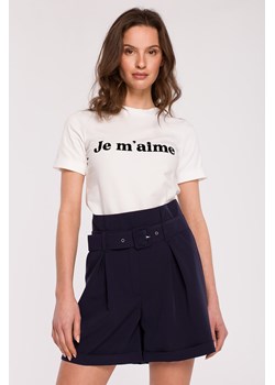 T-shirt z nadrukiem - ecru ze sklepu Cudmoda w kategorii Bluzki damskie - zdjęcie 179657758