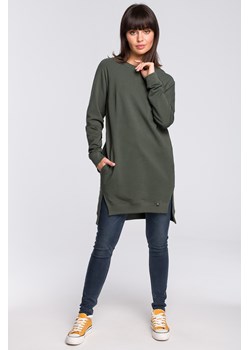 Bluza - tunika z rozcięciami po bokach i ściągaczem na dole - militarno-zielona ze sklepu Cudmoda w kategorii Bluzy damskie - zdjęcie 179657959