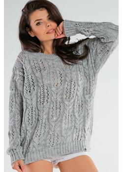 Ażurowy sweter oversize - szary ze sklepu Cudmoda w kategorii Swetry damskie - zdjęcie 179658035