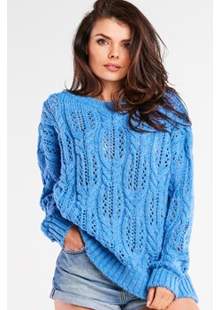 Ażurowy sweter oversize - niebieski ze sklepu Cudmoda w kategorii Swetry damskie - zdjęcie 179658036