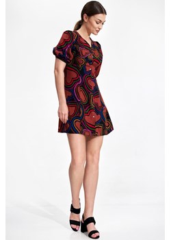 Rozkloszowana sukienka mini z dekoltem V - wzór 136 ze sklepu Cudmoda w kategorii Sukienki - zdjęcie 179658087