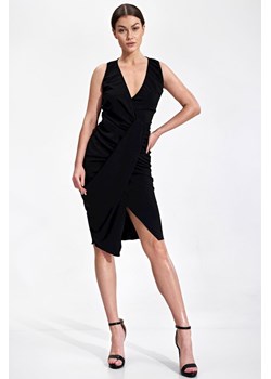 Elegancka sukienka midi z drapowaniem - czarna ze sklepu Cudmoda w kategorii Sukienki - zdjęcie 179658119