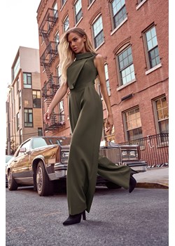 Elegancki kombinezon z szerokimi nogawkami - khaki ze sklepu Cudmoda w kategorii Kombinezony damskie - zdjęcie 179658208
