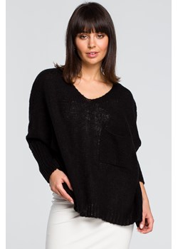 Luźny sweter z kieszenią - czarny ze sklepu Cudmoda w kategorii Swetry damskie - zdjęcie 179658227