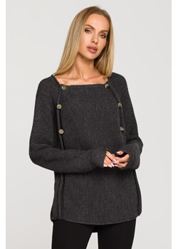Sweter z ozdobnymi guzikami - grafitowy ze sklepu Cudmoda w kategorii Swetry damskie - zdjęcie 179658239