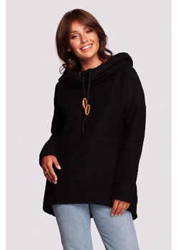 Bluza z kapturem i kołnierzem - czarna ze sklepu Cudmoda w kategorii Bluzy damskie - zdjęcie 179658319