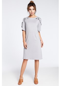 Elegancka sukienka midi z falbankami - szara ze sklepu Cudmoda w kategorii Sukienki - zdjęcie 179658509