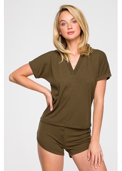 Bluzka z dekoltem V - khaki ze sklepu Cudmoda w kategorii Piżamy damskie - zdjęcie 179658578