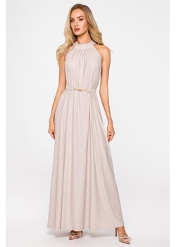Sukienka maxi z dekoltem typu halter - szampańska ze sklepu Cudmoda w kategorii Sukienki - zdjęcie 179658637