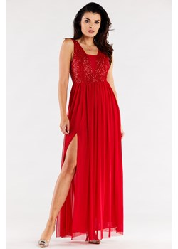 Elegancka sukienka maxi z rozcięciem - czerwona - id: 2015708 - marki AWAMA - 179658789 Elegancka sukienka maxi z rozcięciem - czerwona ze sklepu Cudmoda w kategorii Sukienki - zdjęcie 179658789
