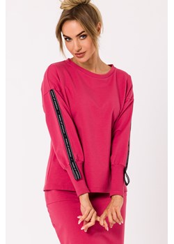 Bluza z lampasami na rękawach - koralowa ze sklepu Cudmoda w kategorii Bluzy damskie - zdjęcie 179658875