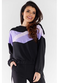 Bluza damska z kapturem - czarno-fioletowa ze sklepu Cudmoda w kategorii Bluzy damskie - zdjęcie 179659216