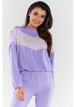 Bluza damska z kapturem - fioletowo-beżowa ze sklepu Cudmoda w kategorii Bluzy damskie - zdjęcie 179659218