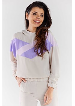 Bluza damska z kapturem - beżowo-fioletowa ze sklepu Cudmoda w kategorii Bluzy damskie - zdjęcie 179659219