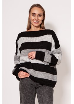 Sweter oversize w paski - czarno-szary ze sklepu Cudmoda w kategorii Swetry damskie - zdjęcie 179659357