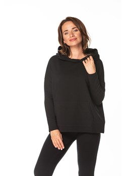 Wygodna bluza damska z kapturem - czarna ze sklepu Cudmoda w kategorii Bluzy damskie - zdjęcie 179659518