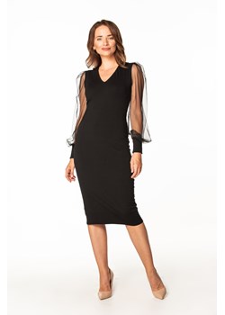 Elegancka sukienka midi z dekoltem V - czarna ze sklepu Cudmoda w kategorii Sukienki - zdjęcie 179659526
