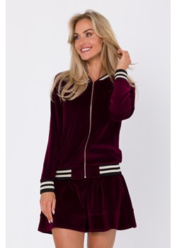 Welurowa bluza z ozdobnymi mankietami - bordowa ze sklepu Cudmoda w kategorii Bluzy damskie - zdjęcie 179659905