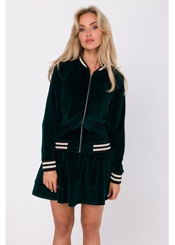 Welurowa bluza z ozdobnymi mankietami - zielona ze sklepu Cudmoda w kategorii Bluzy damskie - zdjęcie 179659907