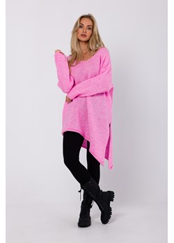 Sweter z asymetrycznym dołem - różowy ze sklepu Cudmoda w kategorii Swetry damskie - zdjęcie 179659919