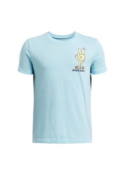 Chłopięcy t-shirt z nadrukiem Under Armour UA B Peace Love - niebieski ze sklepu Sportstylestory.com w kategorii T-shirty chłopięce - zdjęcie 179680856
