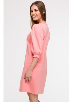 Sukienka damska z bufiastymi rękawami koralowa B291, Kolor koralowy, Rozmiar 2XL/3XL, BeWear ze sklepu Primodo w kategorii Sukienki - zdjęcie 179692239